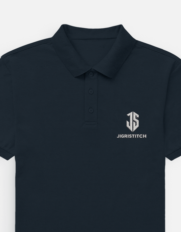 Navy Blue Men’s Custom Polo T-Shirt | Personalized Logo Embroidery & DTF Print